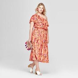 Women's Plus Size Floral Print One Shoulder Dress - Ava & Viv™ Coral