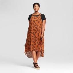 Women's Plus Size Geometric Print High-Low Tie Back Sundress - Ava & Viv™ Brown/Black