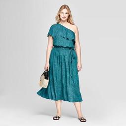 Women's Plus Size Paisley Print One Shoulder Dress - Ava & Viv™ Teal