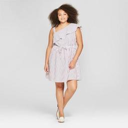Women's Plus Size Striped Off the Shoulder Dress - Ava & Viv™ Purple/White