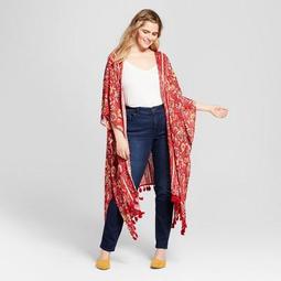 Women's Plus Size Floral Print Kimono with Tassels - Xhilaration™ Red