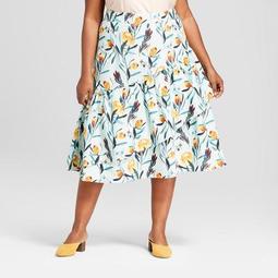 Women's Plus Size Floral Print Ruffle Wrap Skirt - Ava & Viv™ Light Blue