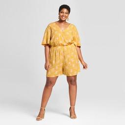Women's Plus Size Floral Print Romper - Ava & Viv™ Yellow