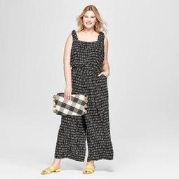 Women's Plus Size Printed Woven Jumpsuit - Ava & Viv™ Black