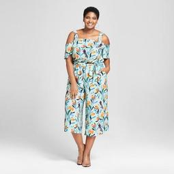 Ava & Viv Womens Plus Size Floral Print Bell Sleeve Jumpsuit