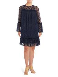 Plus Bell-Sleeve Lace Shift Dress
