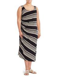 Plus Sleeveless Ruched Striped Dress