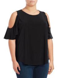 Plus Ruffled Cold-Shoulder Top