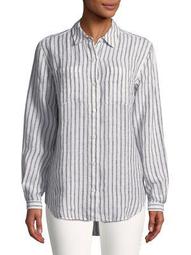 Plus Striped Linen Button-Down Shirt