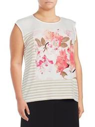 Plus Sleeveless Striped Floral Top
