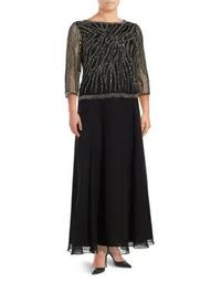 Plus Beaded & Sequined Popover Gown