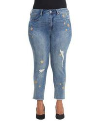 Plus Distressed Star High-Rise Jeans