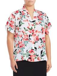 Plus Floral V-Neck Blouse