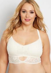 plus size lace racerback bralette with peek-a-boo front