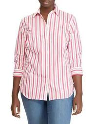Plus Striped Stretch-Cotton Button-Down Shirt