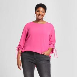 Women's Plus Size Ruched 3/4 Sleeve Blouse Ava & Viv™ Pink