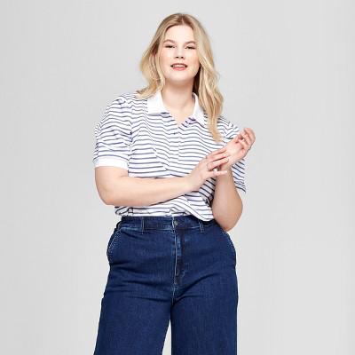 plus size blue and white striped top