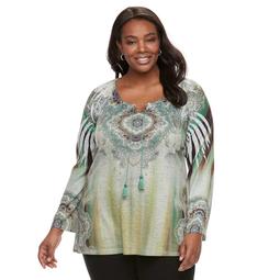 Plus Size World Unity Printed Peasant Top