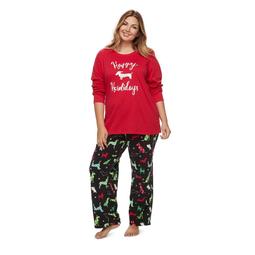 Women's Plus Jammies For Your Families Holiday Dog Top & Fleece Bottoms Pajama Set