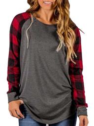 Blouses for Women Clearance Check Plaid Crew Neck Long Sleeve