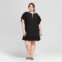 Women's Plus Size Short Sleeve Lace-Up Mini Dress - Who What Wear™
