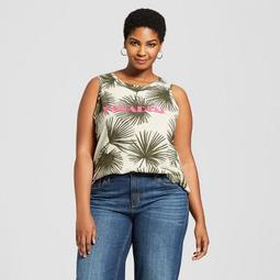 Women's Plus Size Paradise Graphic Cotton Tank Top - A New Day™ White/Olive