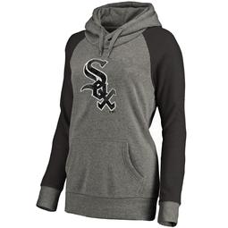 Women's Fanatics Branded Gray/Black Chicago White Sox Distressed Team Logo Tri-Blend Plus Size Raglan Pullover Hoodie