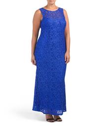 Plus Sleeveless Lace Gown