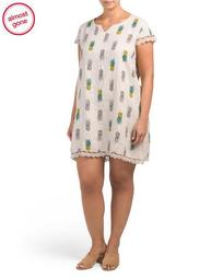 Plus Made In Italy Linen Pineapple Print Dress