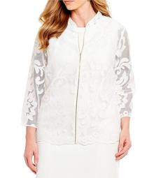 Kasper Plus Size Floral Lace Mandarin Collar Jacket
