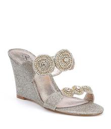 Adrianna Papell Argo Metallic Jeweled Wedge Sandals