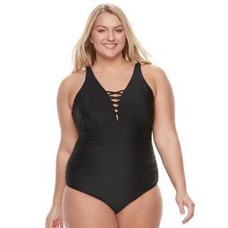 Plus Size Tummy Slimmer Strappy One-Piece Swimsuit
