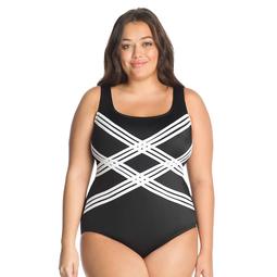 Plus Size Great Lengths D-Cup Striped One-Piece Swimsuit