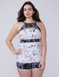 Marble High-Neck Swim Tankini Top with Built-In No-Wire Bra