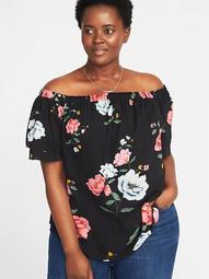 Off-the-Shoulder Plus-Size Ruffle-Sleeve Swing Top