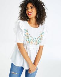 Junarose Embroidered Frill Sleeve Blouse
