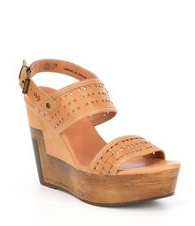 Musse & Cloud Poslow Laser Perforated Leather Platform Wedge Sandals