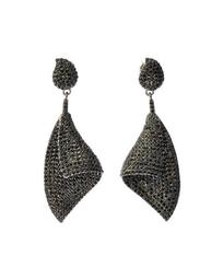 Black Silver Curved Drop Earrings with Black Spinel