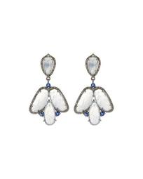 Silver Drop Earrings with Diamonds, Kyanite & Rainbow Moonstone