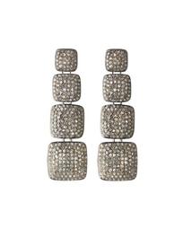 Black Silver 4-Square Drop Earrings with Diamonds