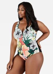 Floral Front One Piece Swimsuit