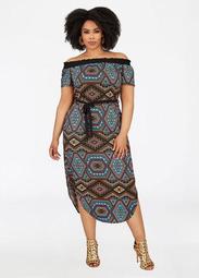 Tribal Print Belted Maxi Dress
