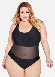 Mesh Inset One Piece Swimsuit