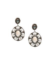 Silver Drop Earrings with Diamonds & Rainbow Moonstone