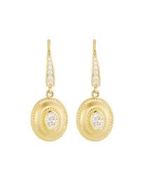Small 18k Gold Fluted Diamond Oval Drop Earrings