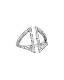 18k White Gold Pave Diamond Open Triangle Ring, Size 6