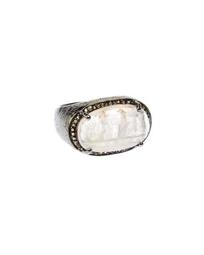 Silver Ring with Rainbow Moonstone & Diamonds, Size 7