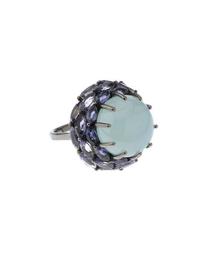 Round Silver Ring with Aquamarine & Iolite, Size 6.5