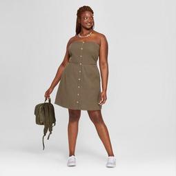 Women's Plus Size Tube Button Front Dress - Universal Thread™ Olive