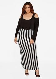 Stripe Skirt Popover Maxi Dress